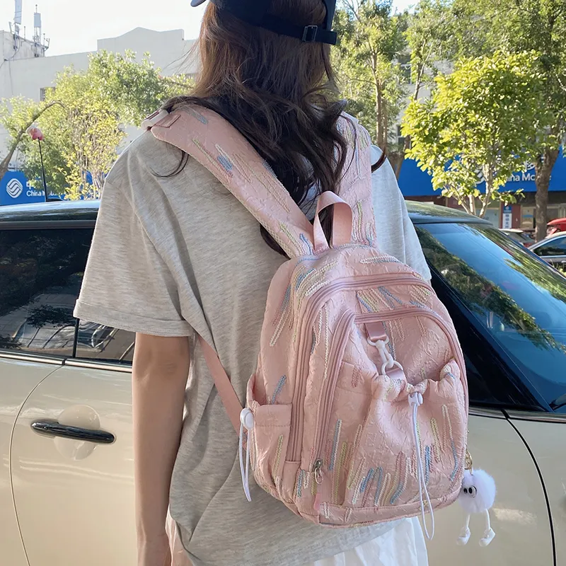 PINK·LAND Nylon Backpack Women's White/Pink/Yellow/Blue/Black-10