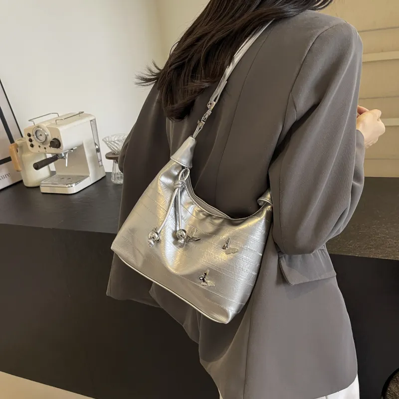 PINK·LAND PU Portable Crossbody Bag, Shoulder Bag Women's Silver/Black/White-2