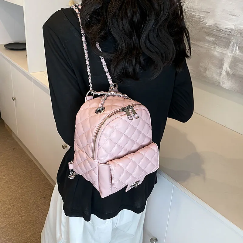 PINK·LAND PU Backpack Regular Women's Silver/White/Pink/Blue/Black-2