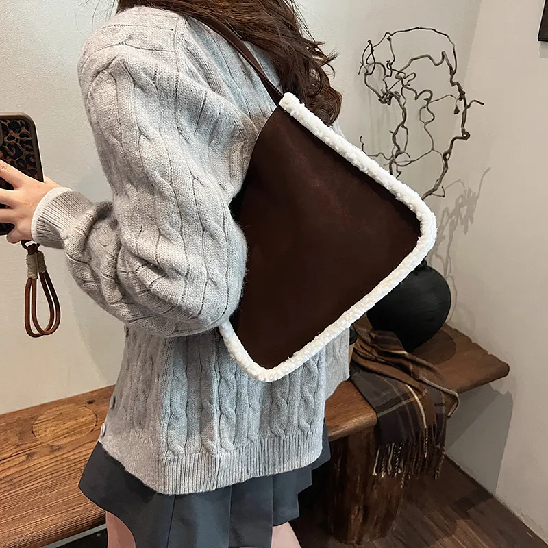 RUIPAI Suede Handbag, Shoulder Bag Regular Women's Brown/Coffee/Caramel/Green-12
