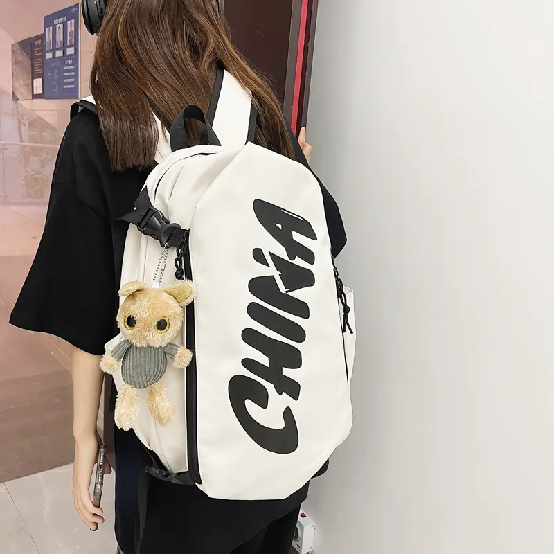 PINK·LAND Nylon Backpack Regular Unisex Black White/Brick Red/Gray-9