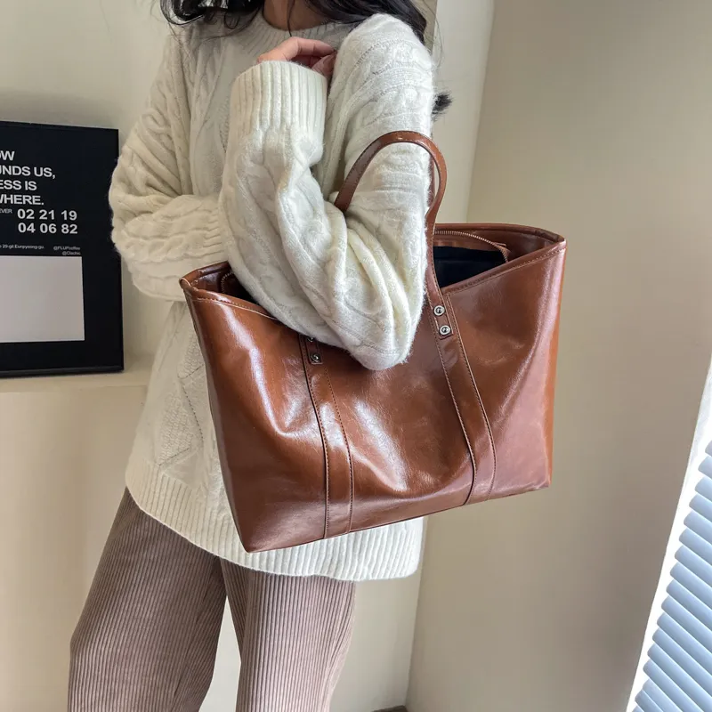 ROSEROOEN PU Tote Handbag Shoulder Bag Regular Women's Brown/Coffee/Black-4