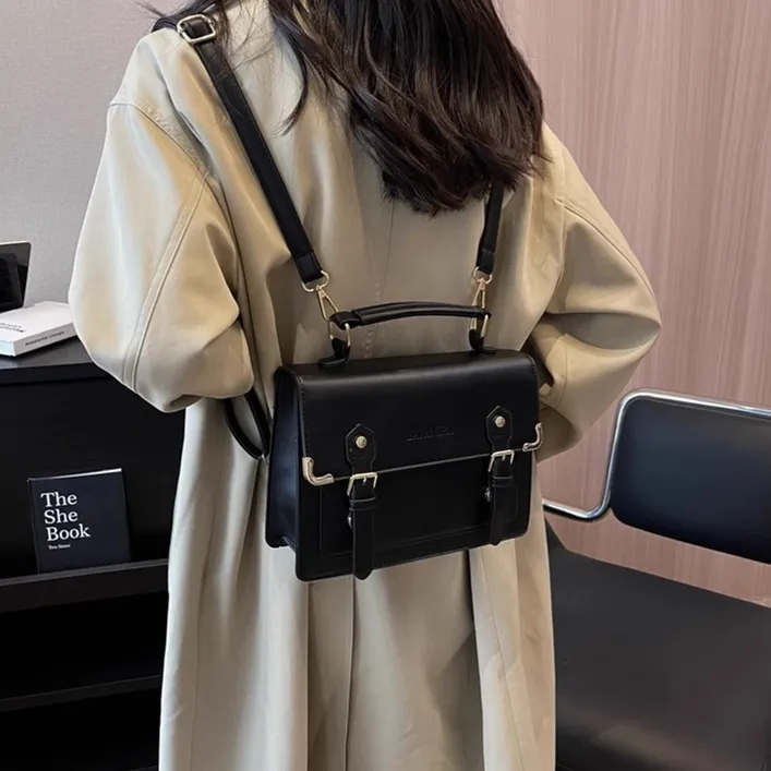 PINK·LAND PU Backpack One Shoulder Handbag Regular Women's Black/Light Brown/Coffee-1