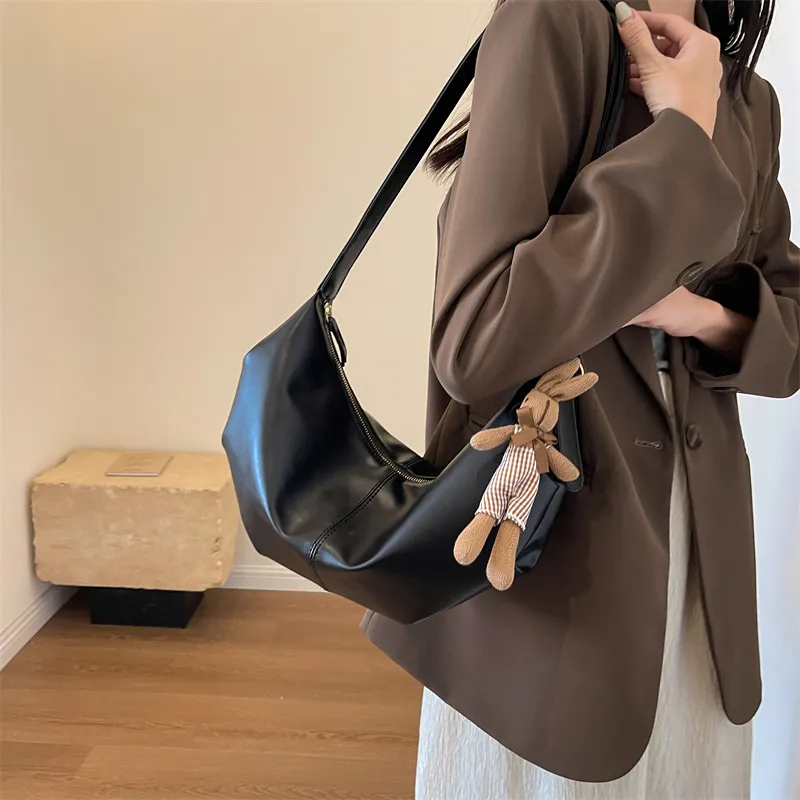 RUIPAI PU Water Dumpling Shoulder Bag Women's Black/Ecru/Coffee/Brown/Green-2