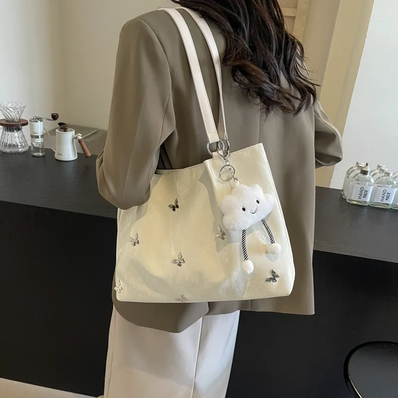 PINK·LAND PU Tote Bag Shopping Bag Shoulder Bags Women's Silver/Ecru/Blue Black-7