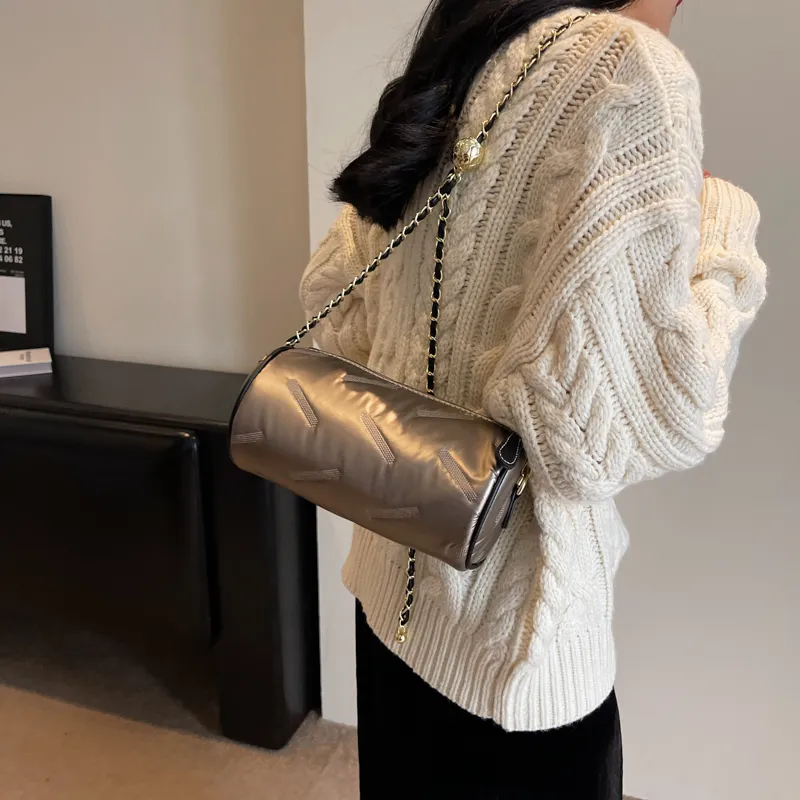 RUIPAI PU Cylinder Bag, Shoulder Bag Women's Black/Ecru/Champagne/Silver-17
