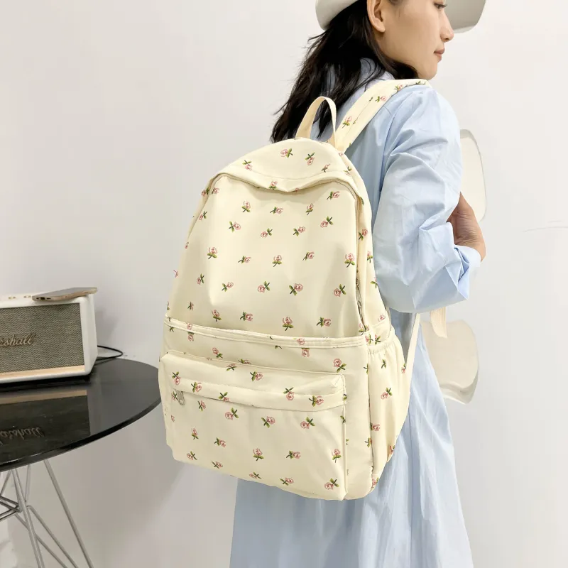 PINK·LAND Twill Canvas Backpack Women's Ivory/Pink/Light Blue-1