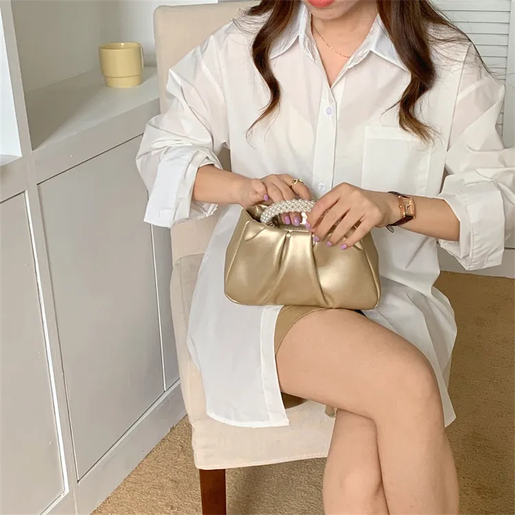 PINK·LAND PU Wrist Bag, Cloud Bag, One Shoulder Handbag Mini Women's White/Pink/Gold/Silver-13