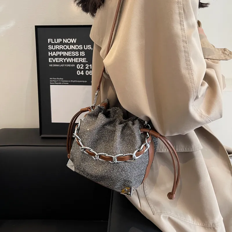 RUIPAI Fabric Shoulder Bag Women's Champagne/Black/Silver-4