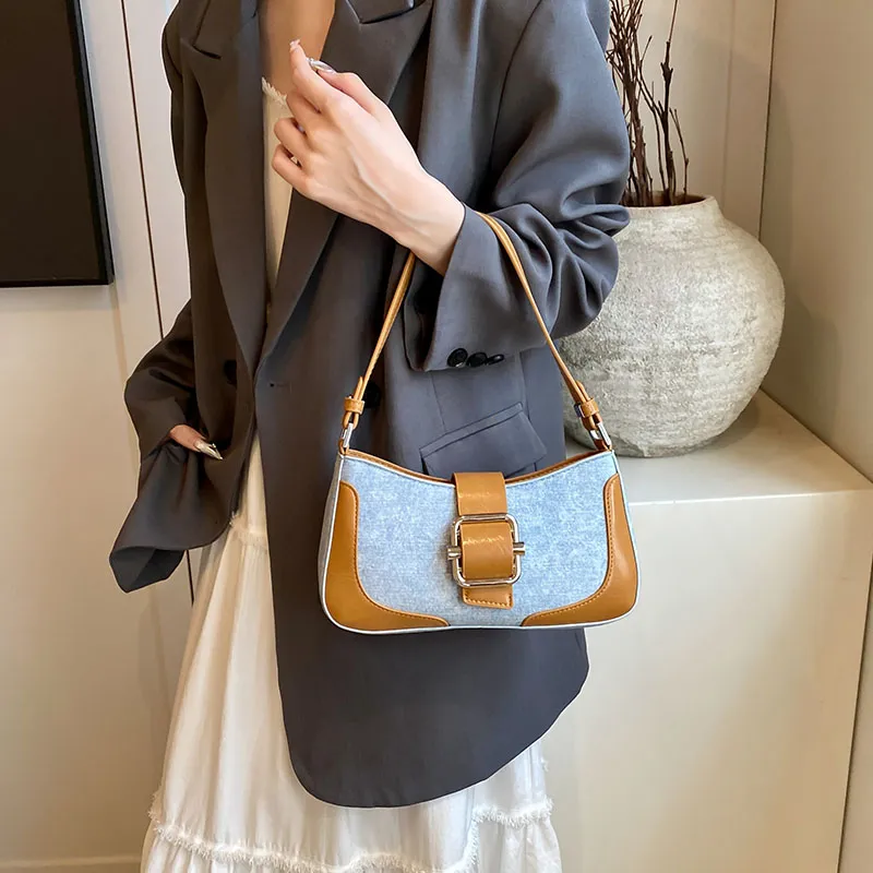 PINK·LAND PU Shoulder Bag Women's Denim Brown/Denim Silver/Denim Black-4