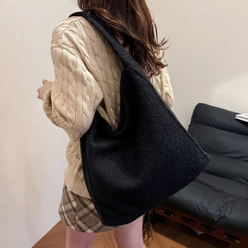 RUIPAI Woolen Tote Bag, Shopping Bag, Shoulder Bag Regular Women's Gray/Black/Black White Plaid/Brown-13