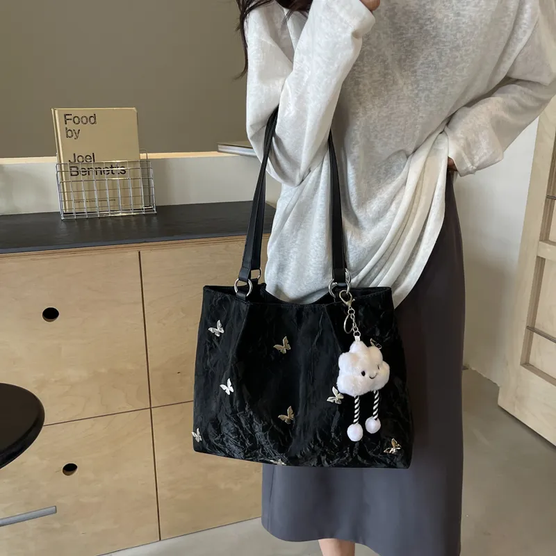 PINK·LAND PU Tote Bag Shopping Bag Shoulder Bags Women's Silver/Ecru/Blue Black-22