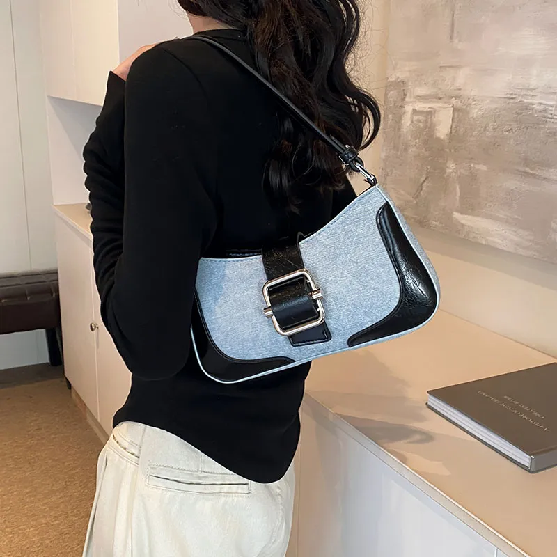 PINK·LAND PU Shoulder Bag Women's Denim Brown/Denim Silver/Denim Black-8