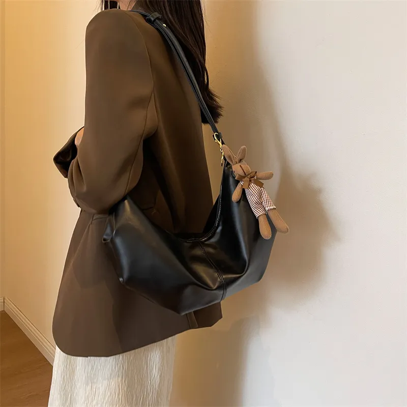RUIPAI PU Water Dumpling Shoulder Bag Women's Black/Ecru/Coffee/Brown/Green-5