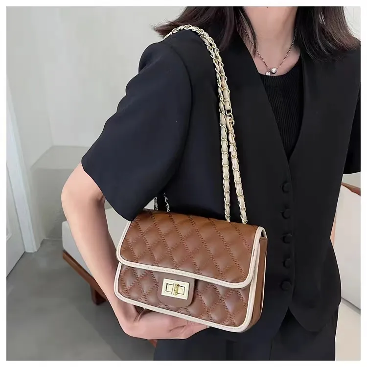 PINK·LAND PU Shoulder Bag Crossbody Bag Regular Women's Black And White/Yellow And Green/Ecru/Brown-22