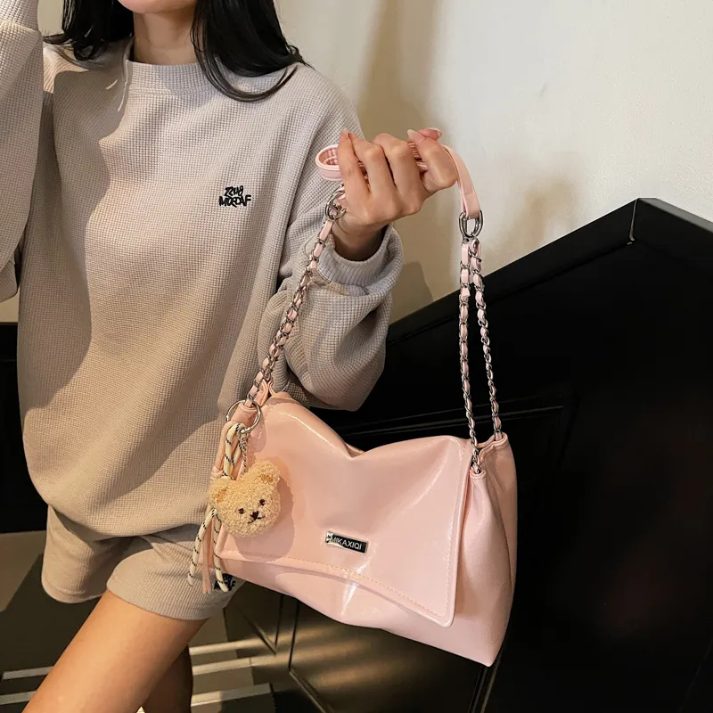 PINK·LAND Pu Shoulder Bag Women's Black/Ecru/Gray/Pink/Khaki-26