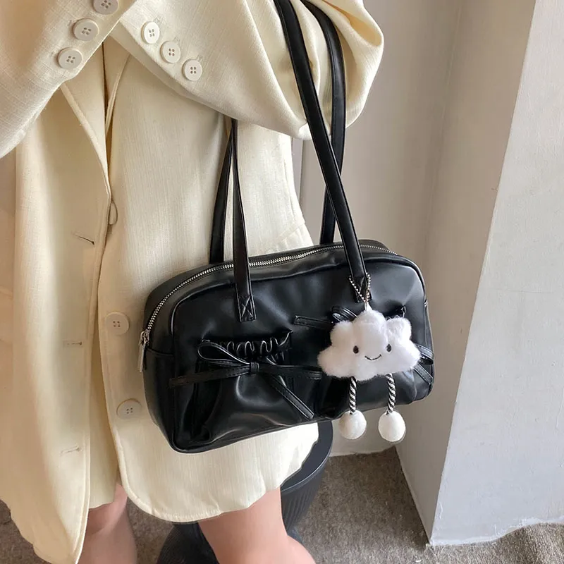 PINK·LAND PU Shoulder Bag Women's Black/Silver/Pearl Pink/Pearl White-4