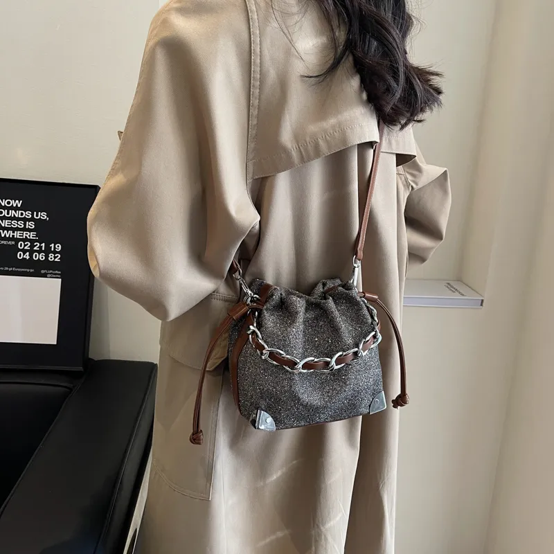 RUIPAI Fabric Shoulder Bag Women's Champagne/Black/Silver-2