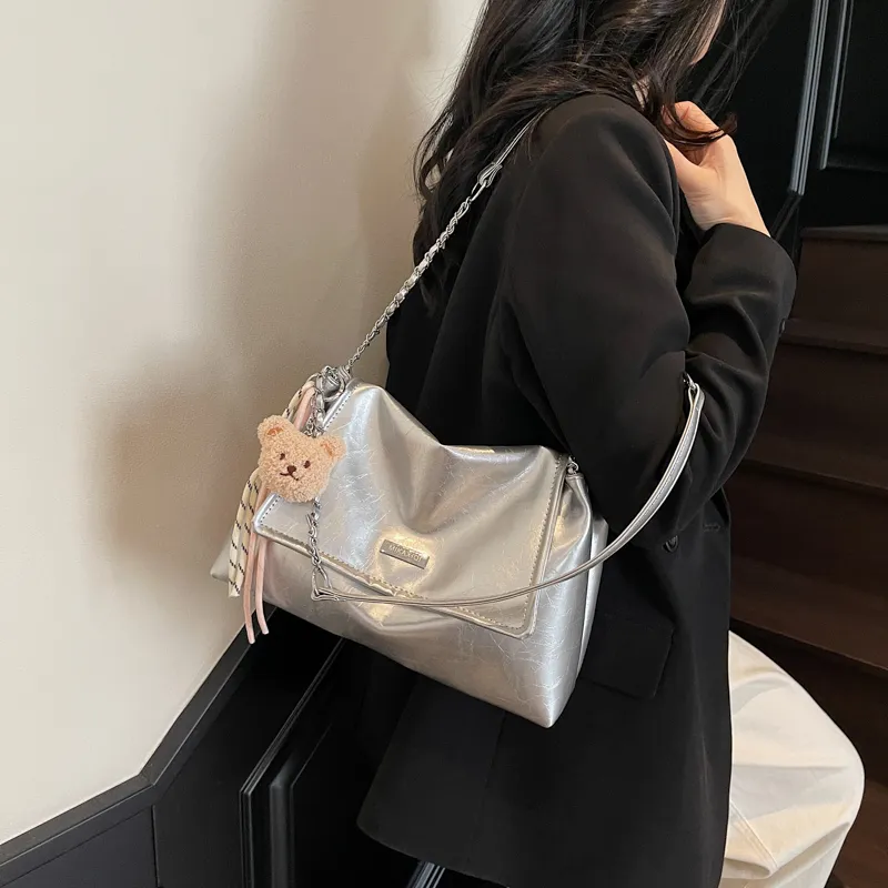 PINK·LAND Pu Shoulder Bag Women's Black/Ecru/Gray/Pink/Khaki-34