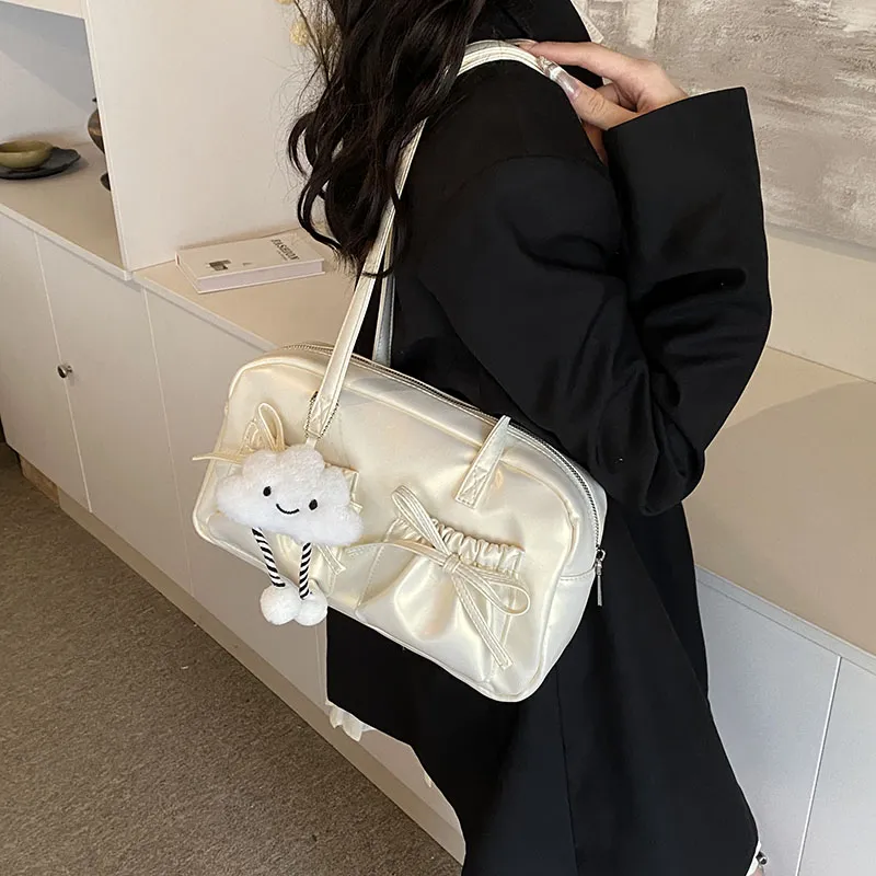 PINK·LAND PU Shoulder Bag Women's Black/Silver/Pearl Pink/Pearl White-18