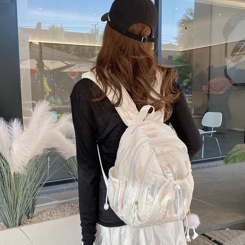 PINK·LAND Nylon Backpack Women's White/Pink/Yellow/Blue/Black-2