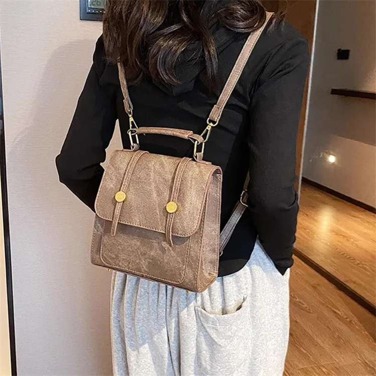 PINK·LAND PU Portable Backpack Regular Women's Gray/Brown-1