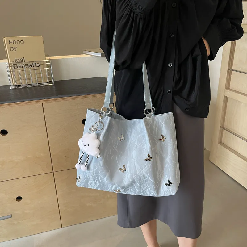 PINK·LAND PU Tote Bag Shopping Bag Shoulder Bags Women's Silver/Ecru/Blue Black-15