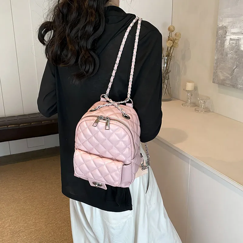 PINK·LAND PU Backpack Regular Women's Silver/White/Pink/Blue/Black-1