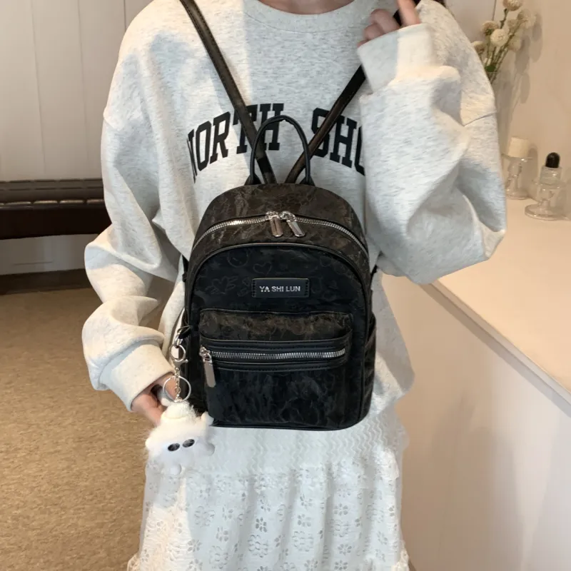 PINK·LAND PU Backpack Women's Black/Silver/Pink/White-15