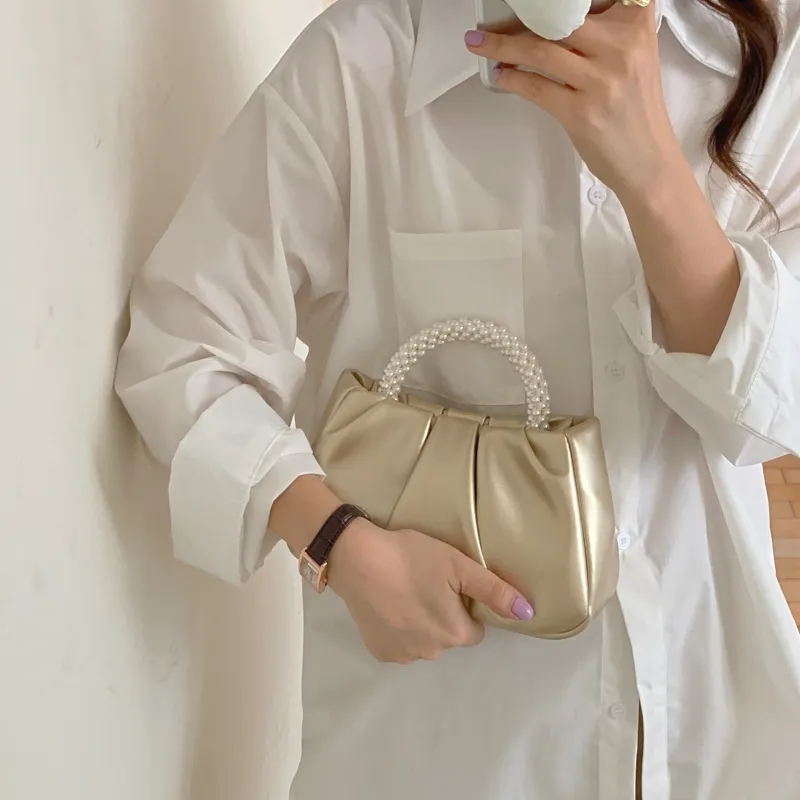 PINK·LAND PU Wrist Bag, Cloud Bag, One Shoulder Handbag Mini Women's White/Pink/Gold/Silver-12