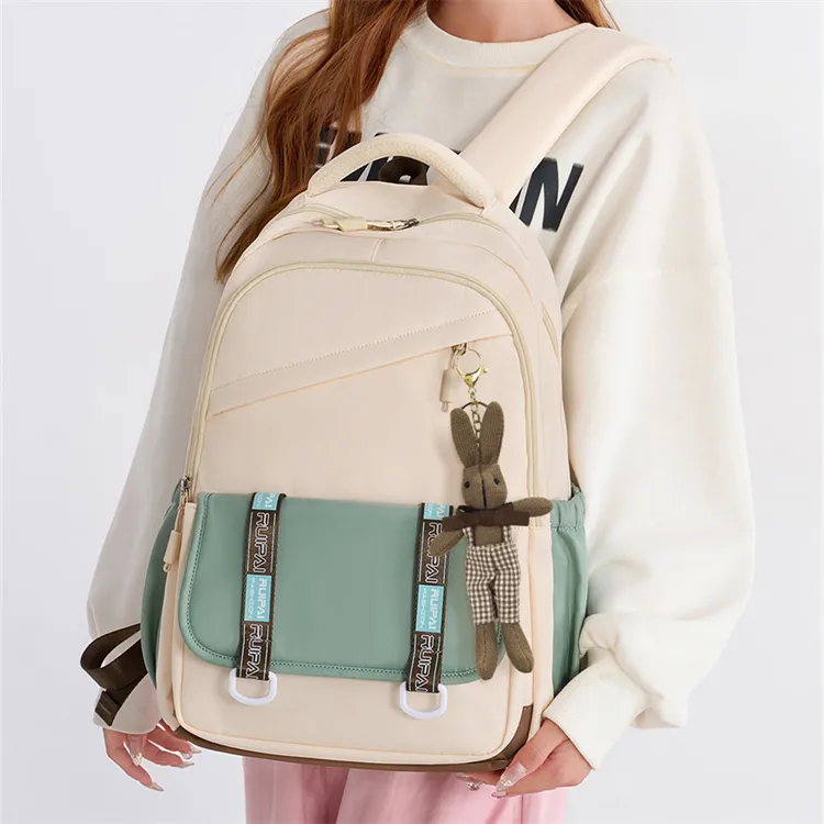 RUIPAI Fabric Backpack Regular Unisex Beige Green/Black-4