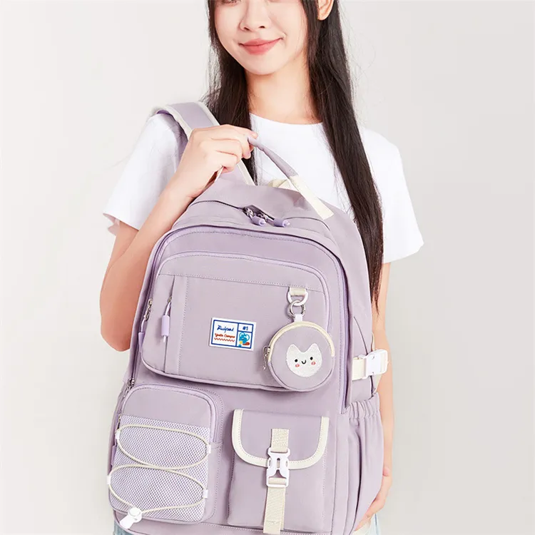 RUIPAI Oxford Fabric Blend Backpack Unisex Beige/Taro Purple/Black-3