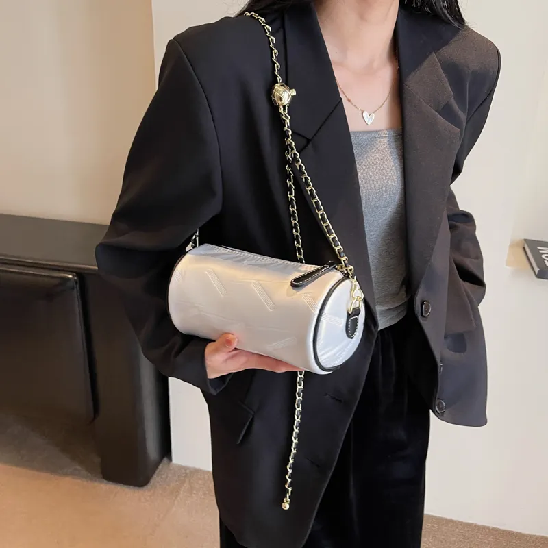 RUIPAI PU Cylinder Bag, Shoulder Bag Women's Black/Ecru/Champagne/Silver-8