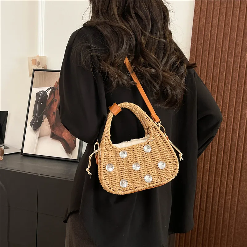 RUIPAI Woven Handbag Regular Women's Beige/Khaki-11