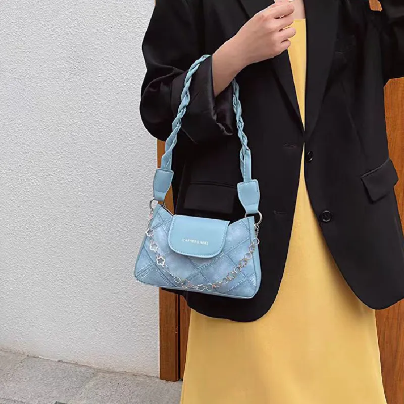 PINK·LAND PU Shoulder Bag Regular Women's Blue Black-1