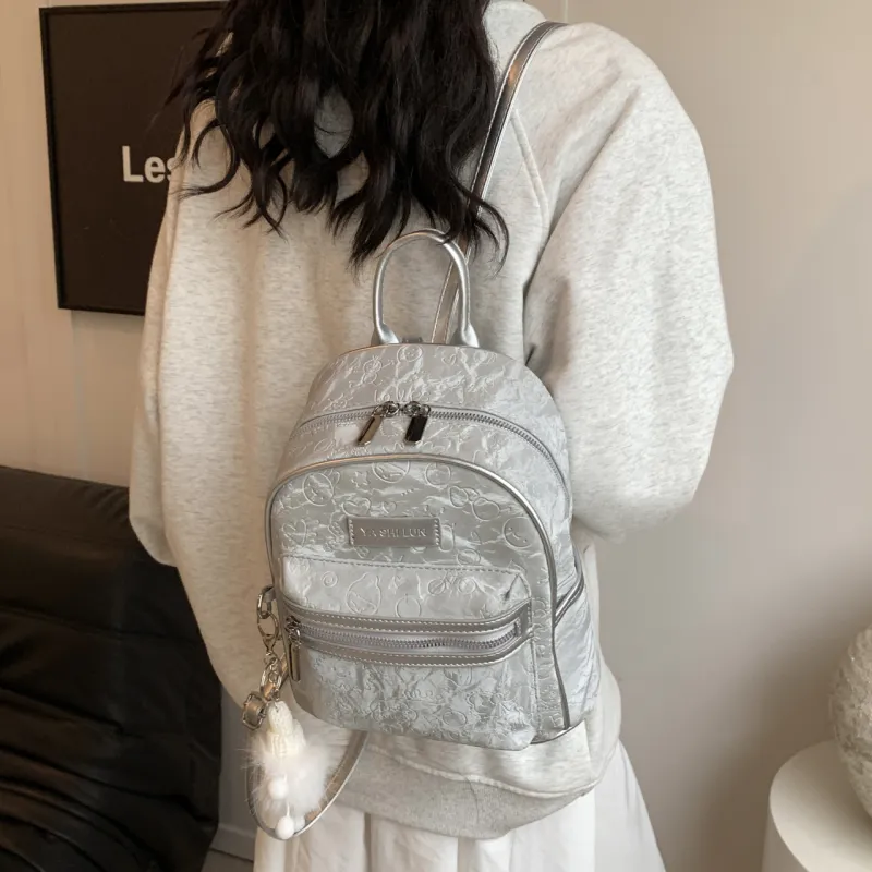 PINK·LAND PU Backpack Women's Black/Silver/Pink/White-22