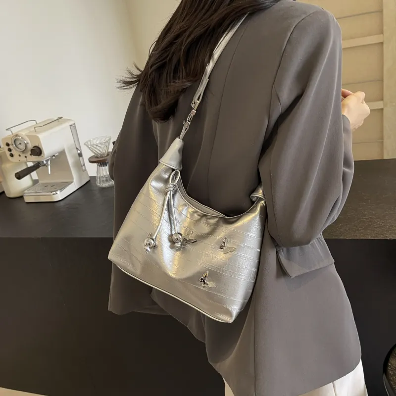 PINK·LAND PU Portable Crossbody Bag, Shoulder Bag Women's Silver/Black/White-3