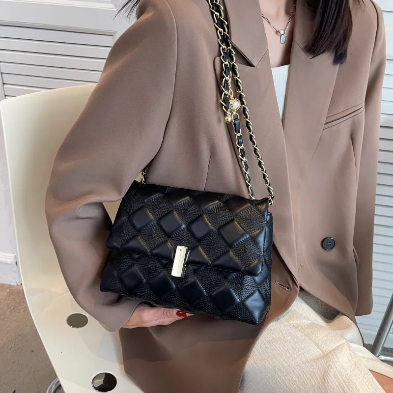 PINK·LAND PU Small Square Bag Shoulder Bag Women's Black/White-5