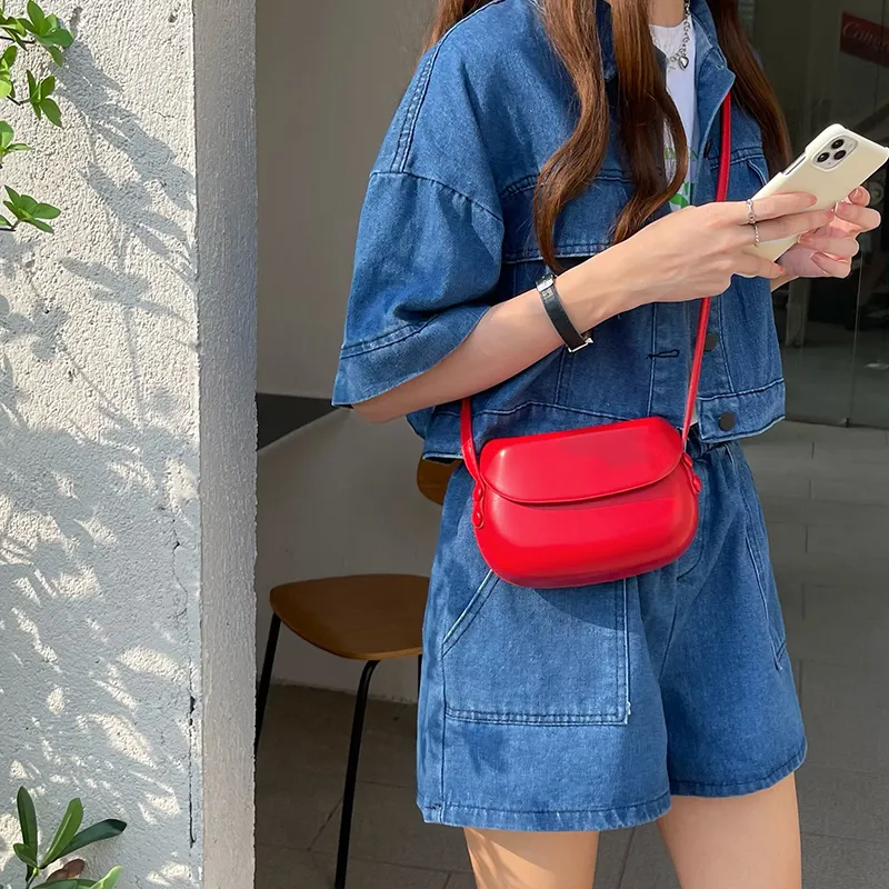 PINK·LAND Pu Shoulder Bag Regular Women's Red+Shopping Bag/Apricot+Shopping Bag/Chocolate+Shopping Bag-5