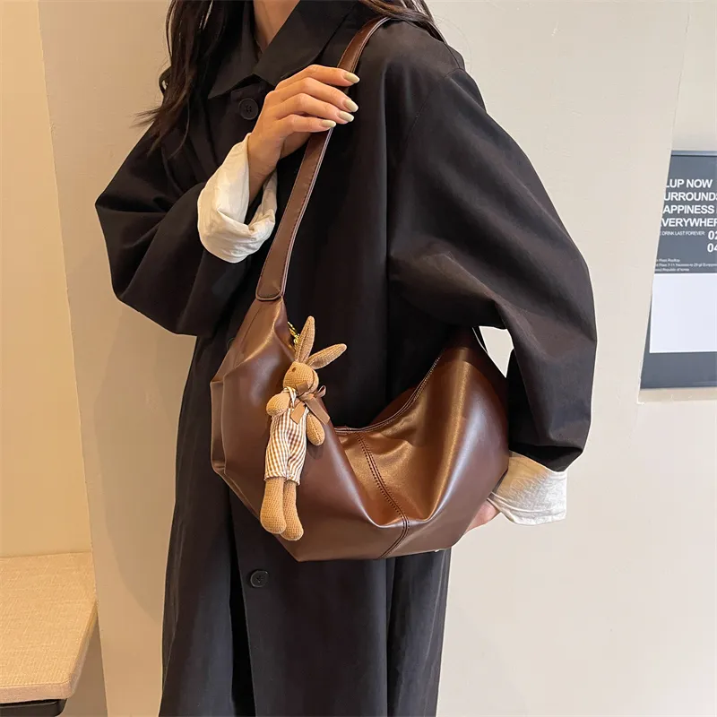 RUIPAI PU Water Dumpling Shoulder Bag Women's Black/Ecru/Coffee/Brown/Green-21