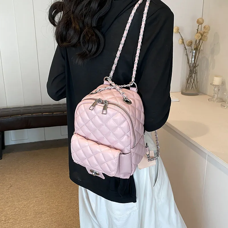 PINK·LAND PU Backpack Regular Women's Silver/White/Pink/Blue/Black-5