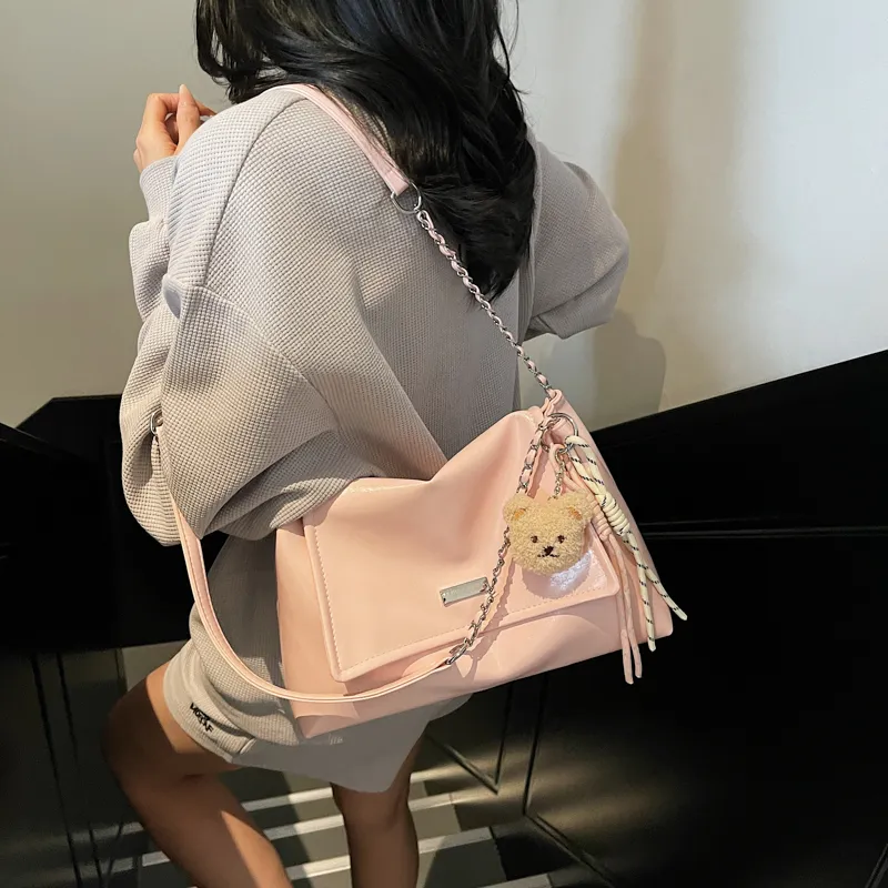 PINK·LAND Pu Shoulder Bag Women's Black/Ecru/Gray/Pink/Khaki-25