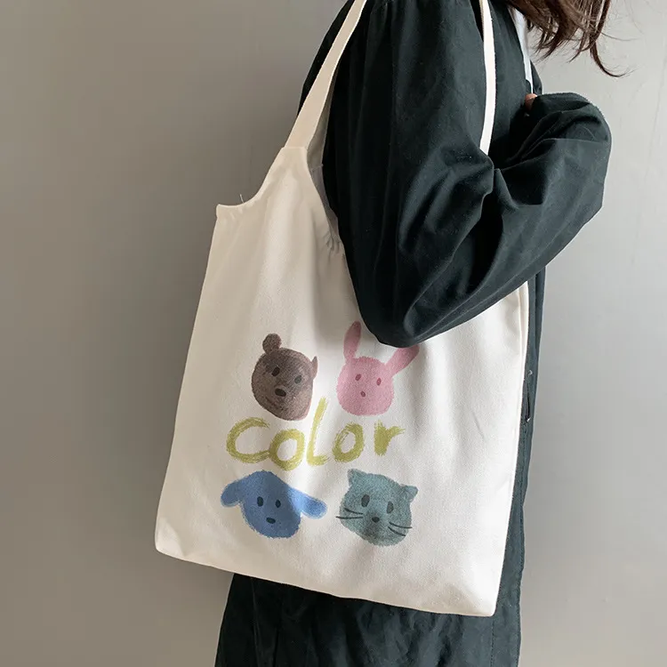 PINK·LAND Canvas Tote Bag Shopping Bag Canvas Bag Shoulder Bag Regular Women's White-4