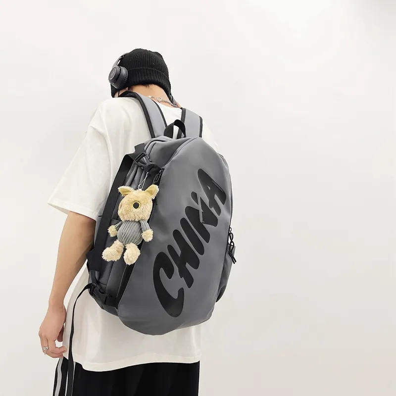 PINK·LAND Nylon Backpack Regular Unisex Black White/Brick Red/Gray-17