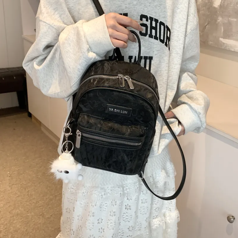 PINK·LAND PU Backpack Women's Black/Silver/Pink/White-16