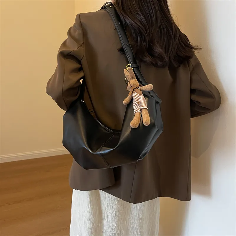RUIPAI PU Water Dumpling Shoulder Bag Women's Black/Ecru/Coffee/Brown/Green-6