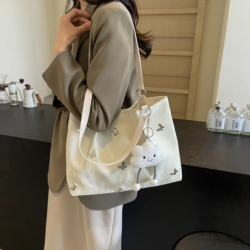 PINK·LAND PU Tote Bag Shopping Bag Shoulder Bags Women's Silver/Ecru/Blue Black-10