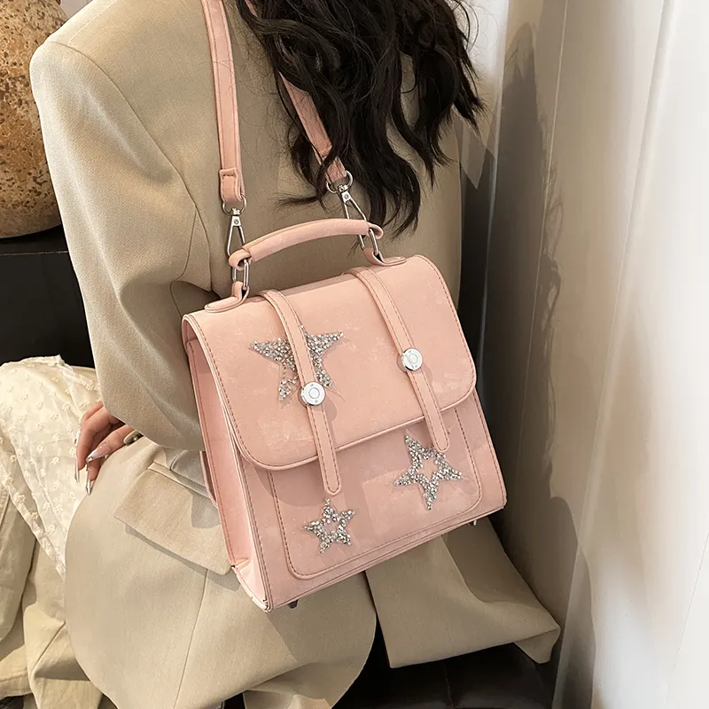 RUIPAI Pu Handbag, Backpack Regular Women's Pink/Blue/Silver-4