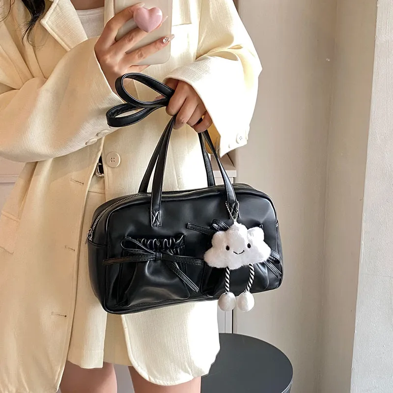 PINK·LAND PU Shoulder Bag Women's Black/Silver/Pearl Pink/Pearl White-3