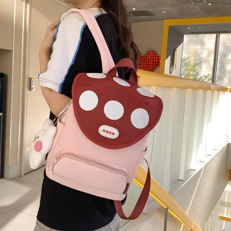 PINK·LAND Nylon Backpack Regular Women's Black/Pink/White/Green/Purple-11